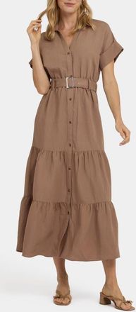 NYDJ Tiered Linen Blend Shirtdress in Toasted Coconut at Nordstrom, Size Xx-Small