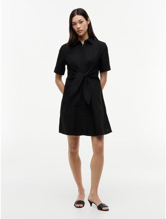 Tommy Hilfiger Womens Linen Blend Tie-Front Shirtdress - Black - XXL