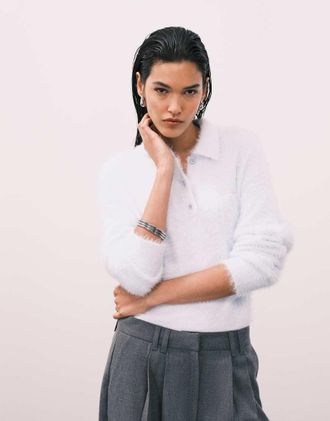 Calvin Klein Jeans Maglione lanuginoso stile polo azzurro-Blu