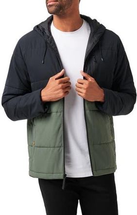 Travis Mathew Torch Runner Colorblock Quilted Hooded Jacket in Black/green at Nordstrom Rack, Size Xx-Large