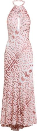 Roberto Cavalli Pink Animal Print Halter Neck Maxi Dress