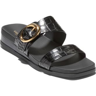 Cole Haan Oaklynn Wedge Sandal in Black Croc Print Leather at Nordstrom, Size 10.5