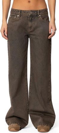 Edikted Zahra Low Rise Baggy Wide Leg Jeans in Brown-Washed at Nordstrom, Size X-Large