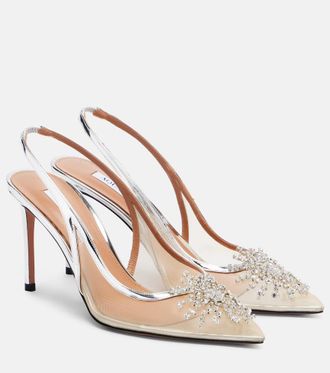 Aquazzura Crystal Firework 85 leather-trimmed slingback pumps