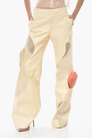 Off-white SEASONAL Pantaloni Palazzo CANDLE in Pelle con Tasche Patch Off-White