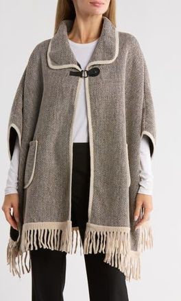 Nanette Lepore Faux Fur Lined Jacquard Ruana in Brown at Nordstrom Rack