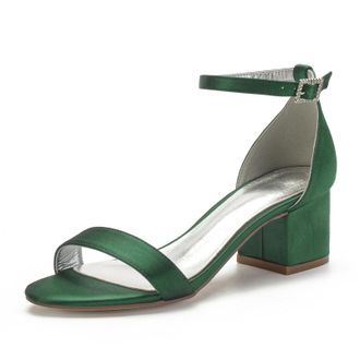 Miyoopark Comfortable Wedding Shoes for Women Block Low Heel Evening Sandals M534 Dark Green UK 7.5