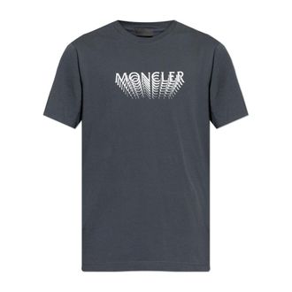 Moncler T-Shirts, male, Gray, Size: 2XL Logo Cotton Jersey T-Shirt