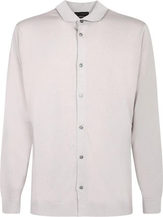 Dell'Oglio Gebreid overhemd - Heren - Casual Overhemden - Beige - XL - Katoen - Overhemden