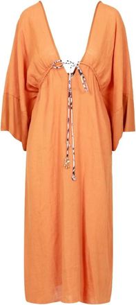 ottod'Ame Maxi Jurk - Dames - Casual kleedjes - Oranje - XS - Linnen - Kleedjes