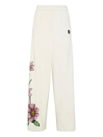 Philipp Plein Broek met geborduurde bloemen - Beige