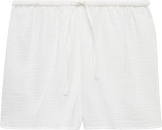 Mango Cotton Drawstring Waist Pajama Shorts in White at Nordstrom, Size Large