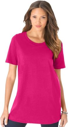Roaman's Plus Size Cotton Ultimate Crewneck Tee in Vivid Pink at Nordstrom, Size Small