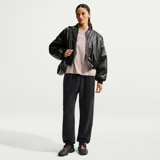 Nike Womens Studio Fleece Weight Oversized Washed High-Rise Cuffed Pants in Black | IX6996-010