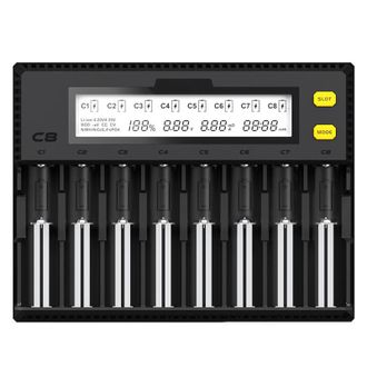 OEM Caricabatterie Universale Intelligente Miboxer C8, 8 Slot, 1,5 A, Display Lcd, Compatibile Con Batterie Li-ion, Lifepo4, Ni-mh, Aa, 21700, 20700, 2665