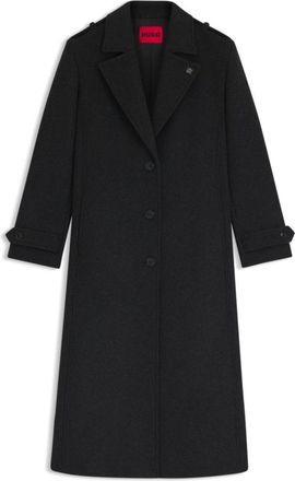 HUGO BOSS Relaxed-fit coat with stacked-logo lapel pin