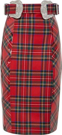 Philipp Plein Short Skirt Tartan - Dames - Kokerrokken - Rood - M - Wol - Rokken