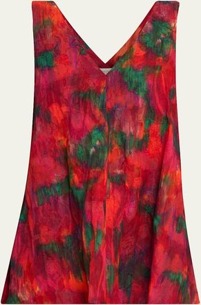 Lafayette 148 New York Sleeveless Abstract-Print Cotton Blouse