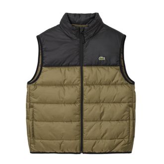 Lacoste Water-Repellent Quilted Gilet, Khaki Green and Black, Colorblock Puffer Vest (UK, Alpha, XL, Regular, Regular, Khaki Green/Black)