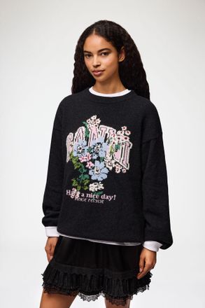 Ganni Mixed Oversized Jumper with Flowers