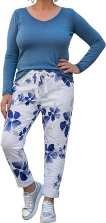 Made in Italy Water Color Floral Italian Magic Pants In White & Navy