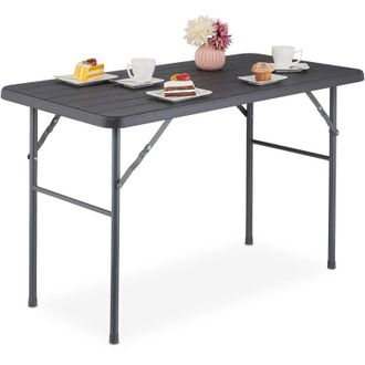 Relaxdays Relaxdays - Mesa Jard&iacute;n, Efecto Madera, Rectangular, 74 X 118 X 60 Cm, Pl&aacute;stico, Metal, Tablero Terraza Plegable, Gris