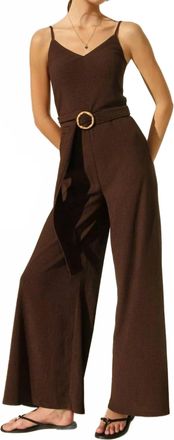 Dress Forum Belted V-Neck Jumpsuit In Brown