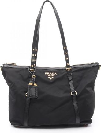 Prada Black Nylon Leather Handbag Tote Bag (Pre-Owned)