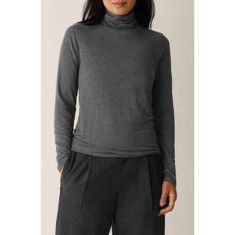 Eileen Fisher Turtleneck Stretch Organic Cotton Blend Top in Charcoal at Nordstrom Rack, Size Large P