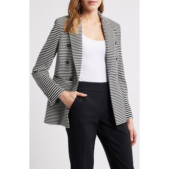 Anne Klein Stripe Knit Blazer in Anne Black/White Dove at Nordstrom, Size X-Small