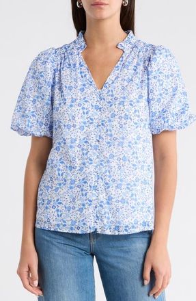 Sugarlips Maisie Floral Print Top in White-Blue-Combo at Nordstrom, Size X-Large