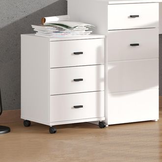 Dmora C&oacute;moda Kaza, 3 Cajones, Con Ruedas, Apertura Deslizante, 39x35x56h Cm Blanco Mate
