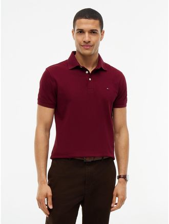 Tommy Hilfiger Mens Slim Fit Stretch Pique Polo - Burgundy - XXXL