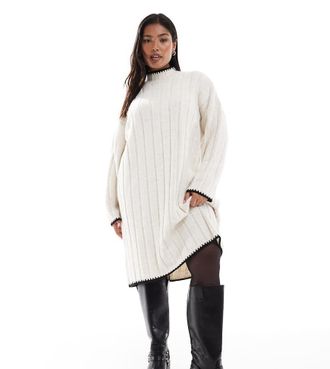 Only ONLY Curve - Vestito corto bianco in maglia con cuciture a contrasto