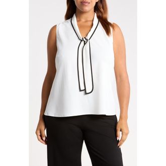 Kasper Tie Neck Sleeveless Top in Vanilla Ice/black at Nordstrom, Size 3X