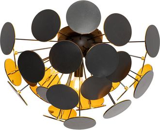 QAZQA Qazqa - Diseño Lámpara colgante de diseño negra con dorado 54cm 3-luces - Cerchio Acero /Plástico Redonda Adecuado para led Max. 3 x 40 Watt