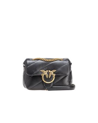 Pinko Black Leather Shoulder Bag with Clip Fastening