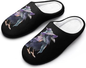 Generic Raven in Witch1 Costume Funny Mens Cotton Slippers Soft Non-Slip Rubber Sole House Slipper Indoor Outdoor