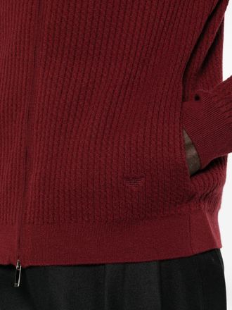 Emporio Armani Ribbed Wool Cardigan - Burgundy