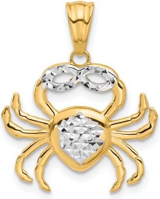 Diamond2Deal 14k Yellow Gold White Rhodium Polished and Diamond Cut Crab Pendant