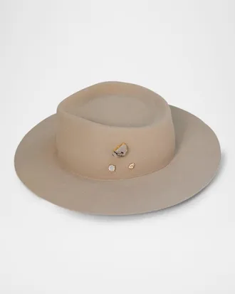 Van Palma Georgina Embellished Wool Felt Fedora Hat