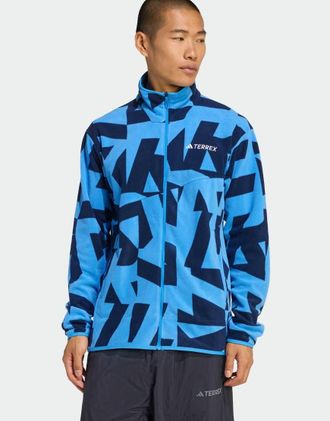 adidas Terrex - Giacca in pile con zip e stampa multicolore blu ray e inchiostro legend