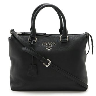 Prada Black Nero Leather Handbag Shoulder Bag Tote Bag (Pre-Owned)