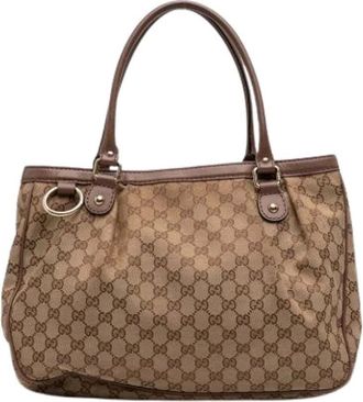 Gucci Pre-owned Handbags, female, Beige, Size: ONE SIZE Pre-owned Canvas Tote