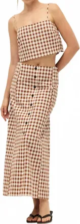 Elodie Bianca Gingham Crop Top In Brown/ivory