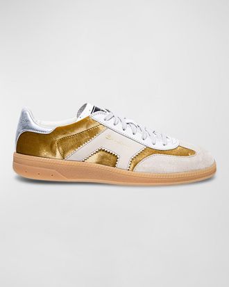 Santoni DBA Metallic Leather Low-Top Sneakers