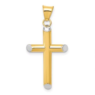 Diamond2Deal 14k Yellow Gold and White Rhodium 3-D Hollow Cross Pendant