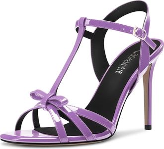 Castamere Women Stiletto High Heel Open Toe Ankle Strap T-strap Bow-knot Sandals Prom Casual 10 CM Heels Purple 8 UK