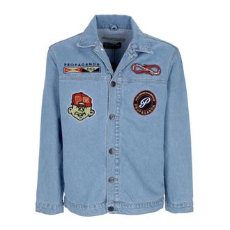 PROPAGANDA Blauwe Denim Baseball Jack met Patch Logos - Heren - Spijkerjassen - Blauw - S - Denim - Jassen