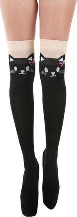 Pamela Mann Womens Pamela Mann Overknee Cat Socks (Black)